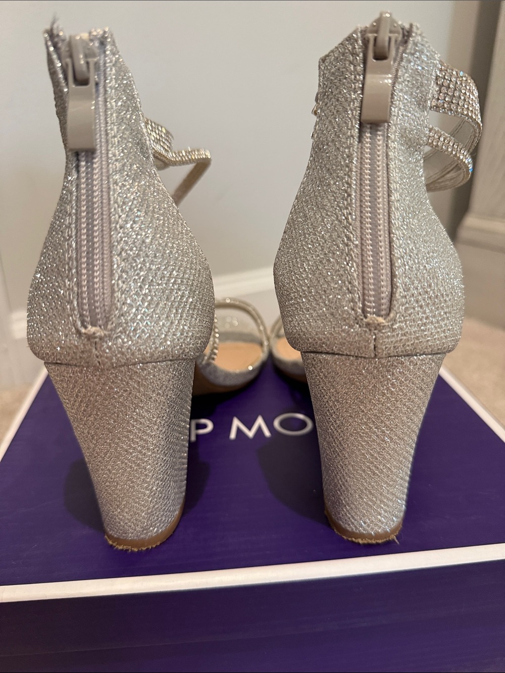 TOP Moda Silver Rhinestone Strappy Block Heels - Picture 4 of 5